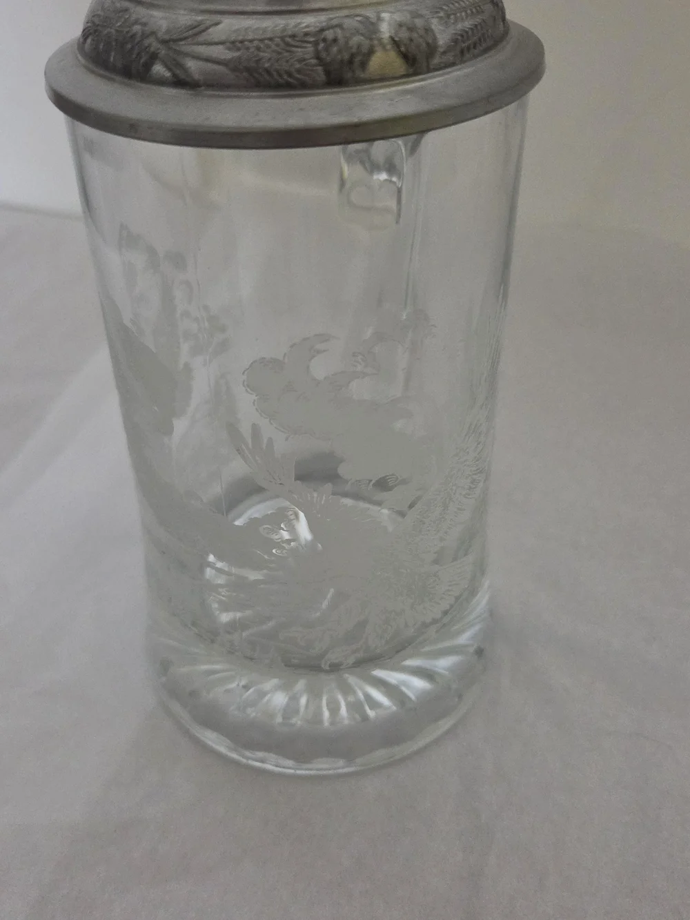 Glass Beer Stein with Metal Eagle-Handled Lid - Pewter-Tone